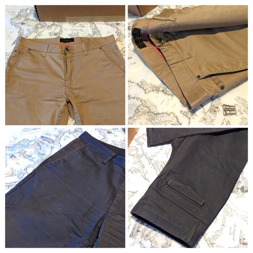 Two Zara Man Chinos. Size 32 & 34. Beige and Dark Gray